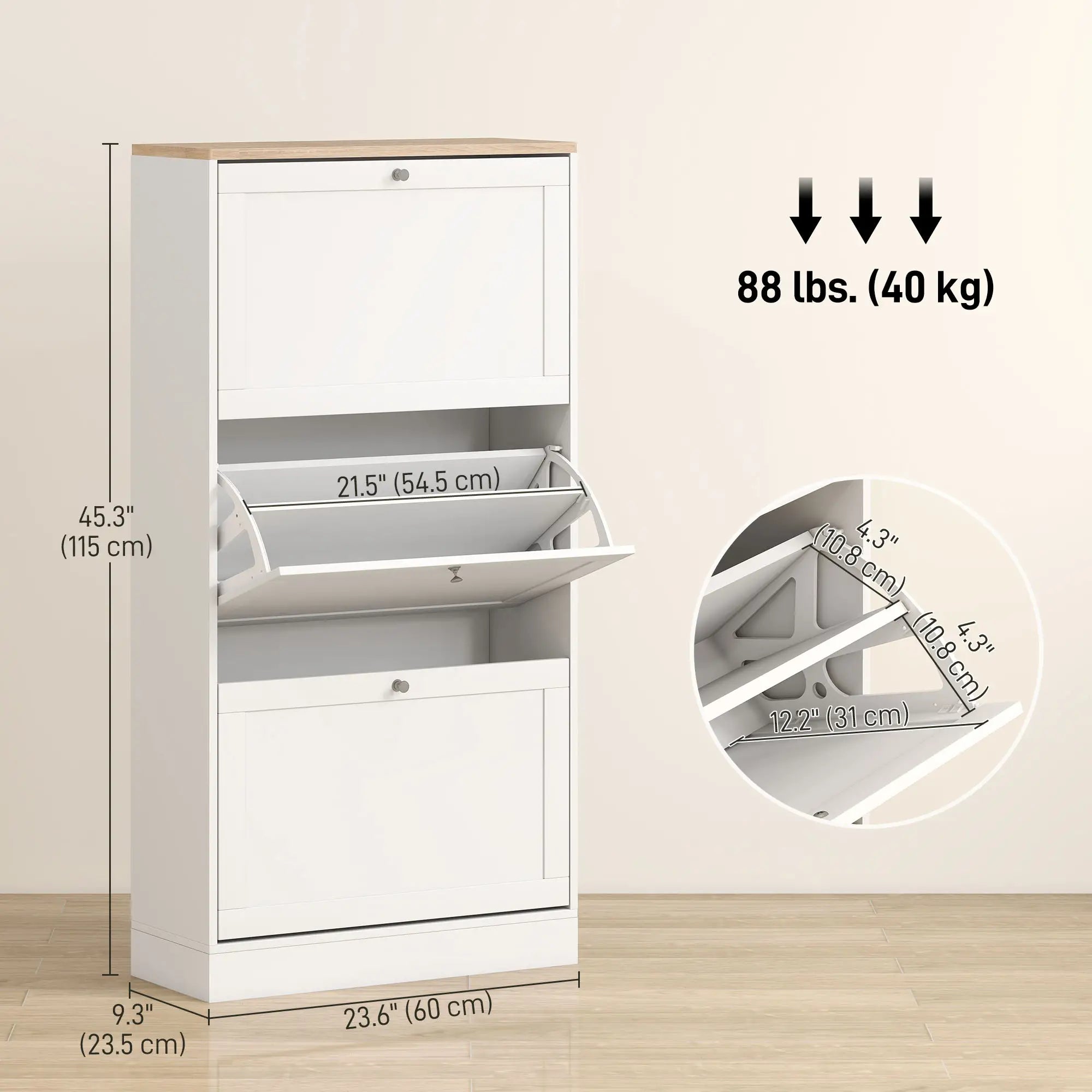 Modern Shoe Storage, 3 Flip Drawers, Adjustable Shelves, 18 Pairs, White Shoe Storage Cabinets & Racks at Gallery Canada