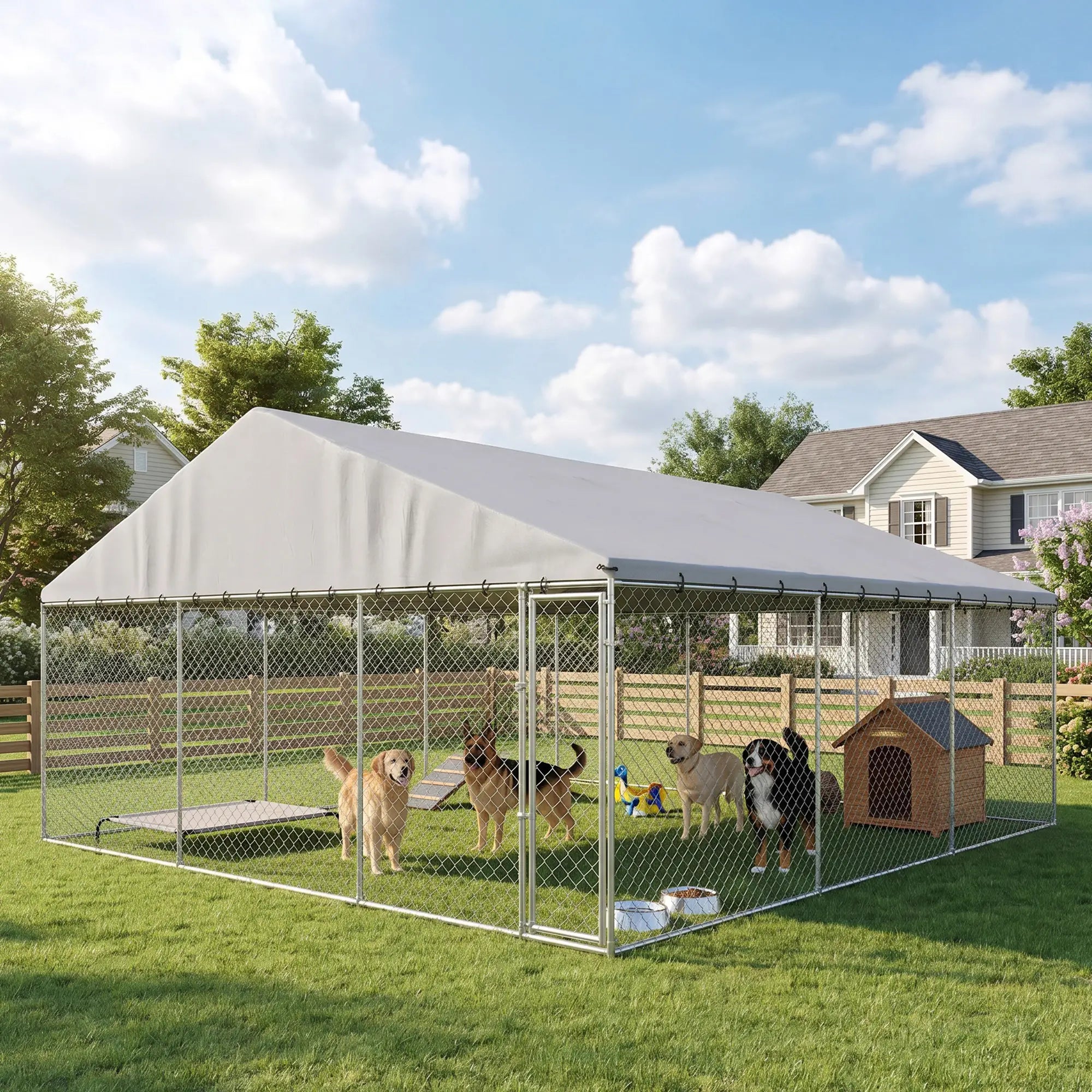 Heavy Duty Outdoor Dog Kennel, Waterproof Roof, Secure Latch, 19.7' x 19.7' x 8.9' Dog Kennels at Gallery Canada