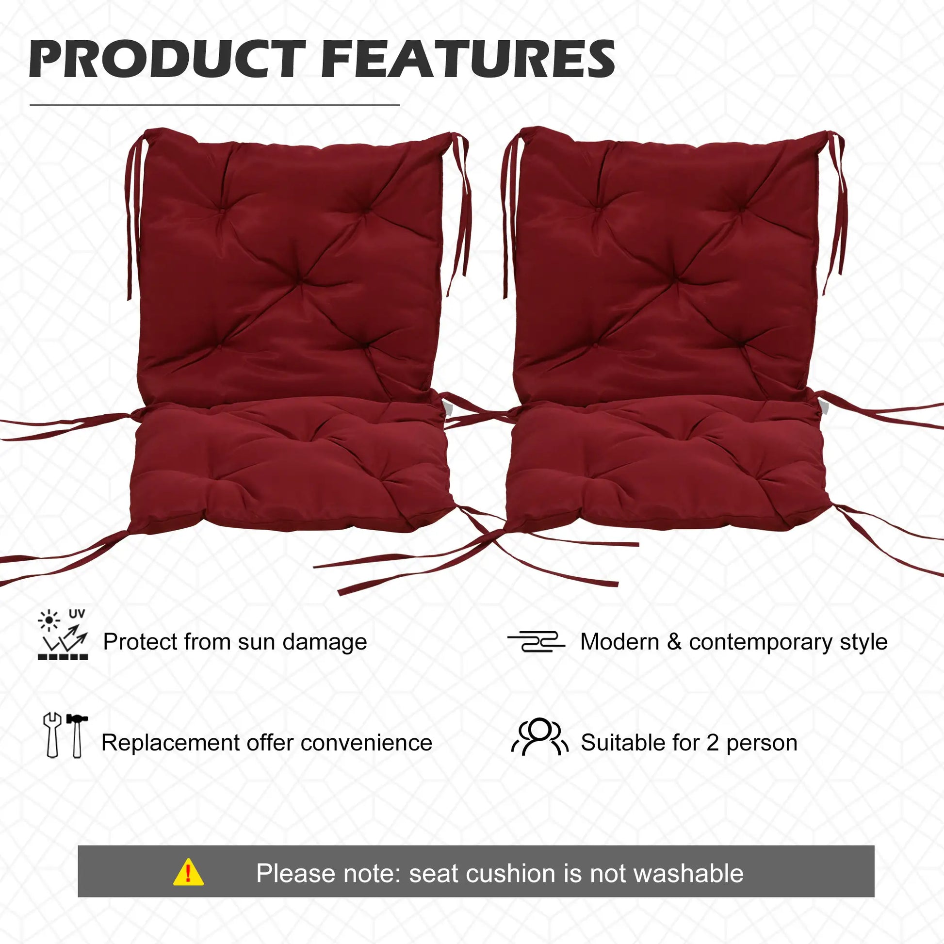 Patio Chair Cushions, Set of 2, 39" x 20" x 3", Wine Red Patio Chair Cushions at Gallery Canada