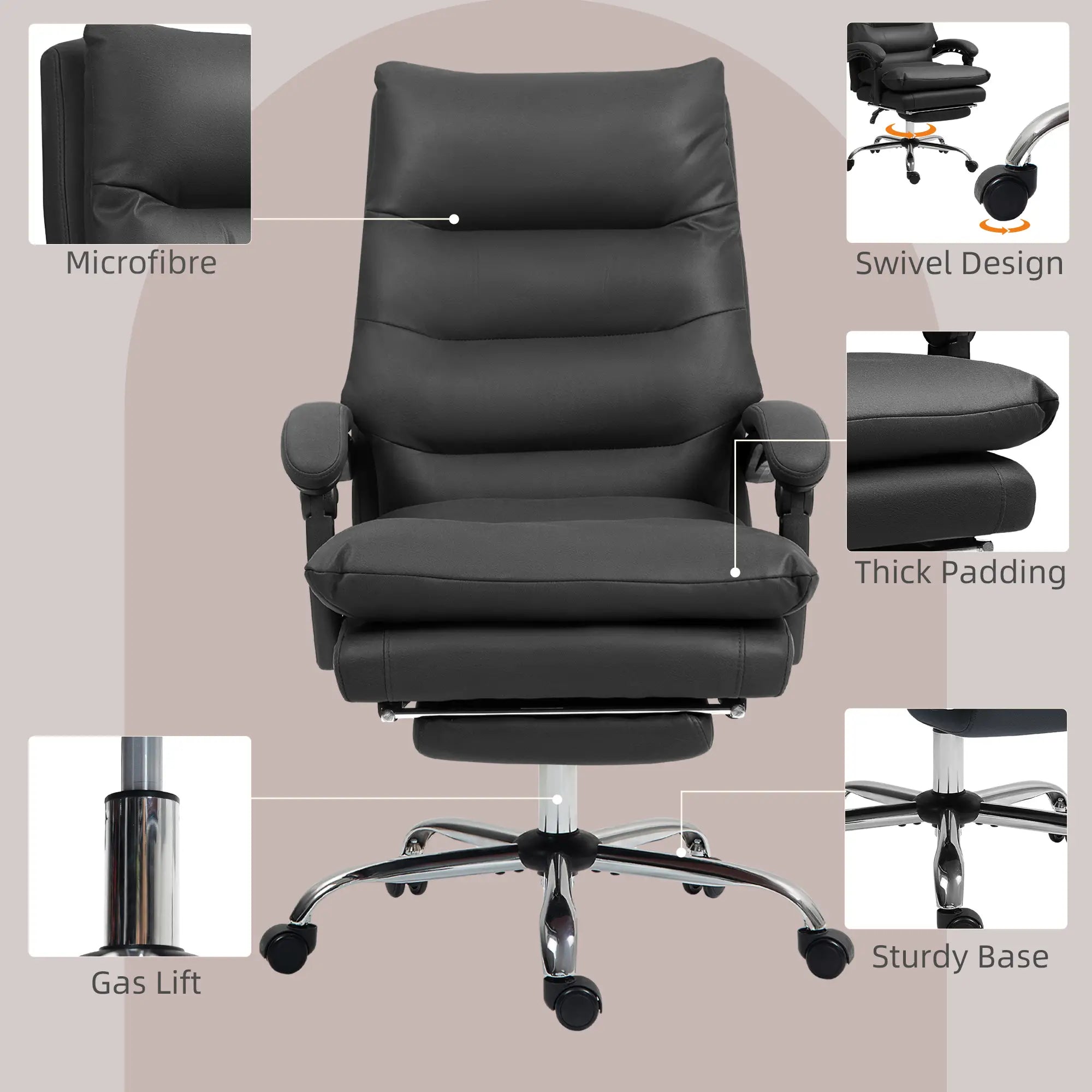 Executive Office Chair, 6 Point Massage and Heat, Microfibre Reclining with Footrest, Black Massage Chairs at Gallery Canada