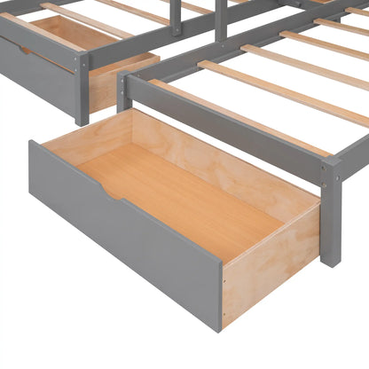 Twin Over Full Bunk Bed with Drawers, Guardrails, Pine Frame, 115" L x 76" W x 64.5" H, Grey Bed Frames at Gallery Canada