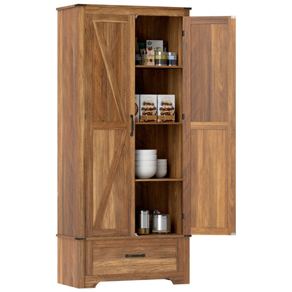 72" Farmhouse Pantry Cabinet, Adjustable Shelves, 2 Doors, Brown Kitchen Pantry Cabinets at Gallery Canada