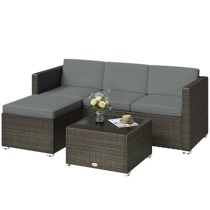 3-Piece Patio Furniture Set With Cushions, Outdoor Rattan Sofa With Glass Table Patio Furniture Sets Brown, Light Grey, Black at Gallery Canada