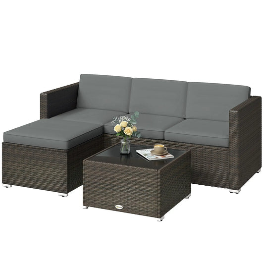 3-Piece Patio Furniture Set With Cushions, Outdoor Rattan Sofa With Glass Table
