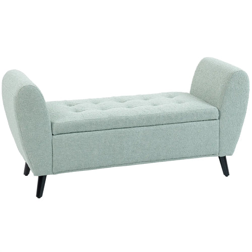 Upholstered Storage Bench with Arms, Modern Ottoman, Green