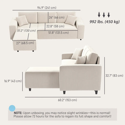 Corner Sofa, L-Shaped Sectional, Corduroy, Pocket Spring, Cream White Sofas & Reclining Chairs at Gallery Canada