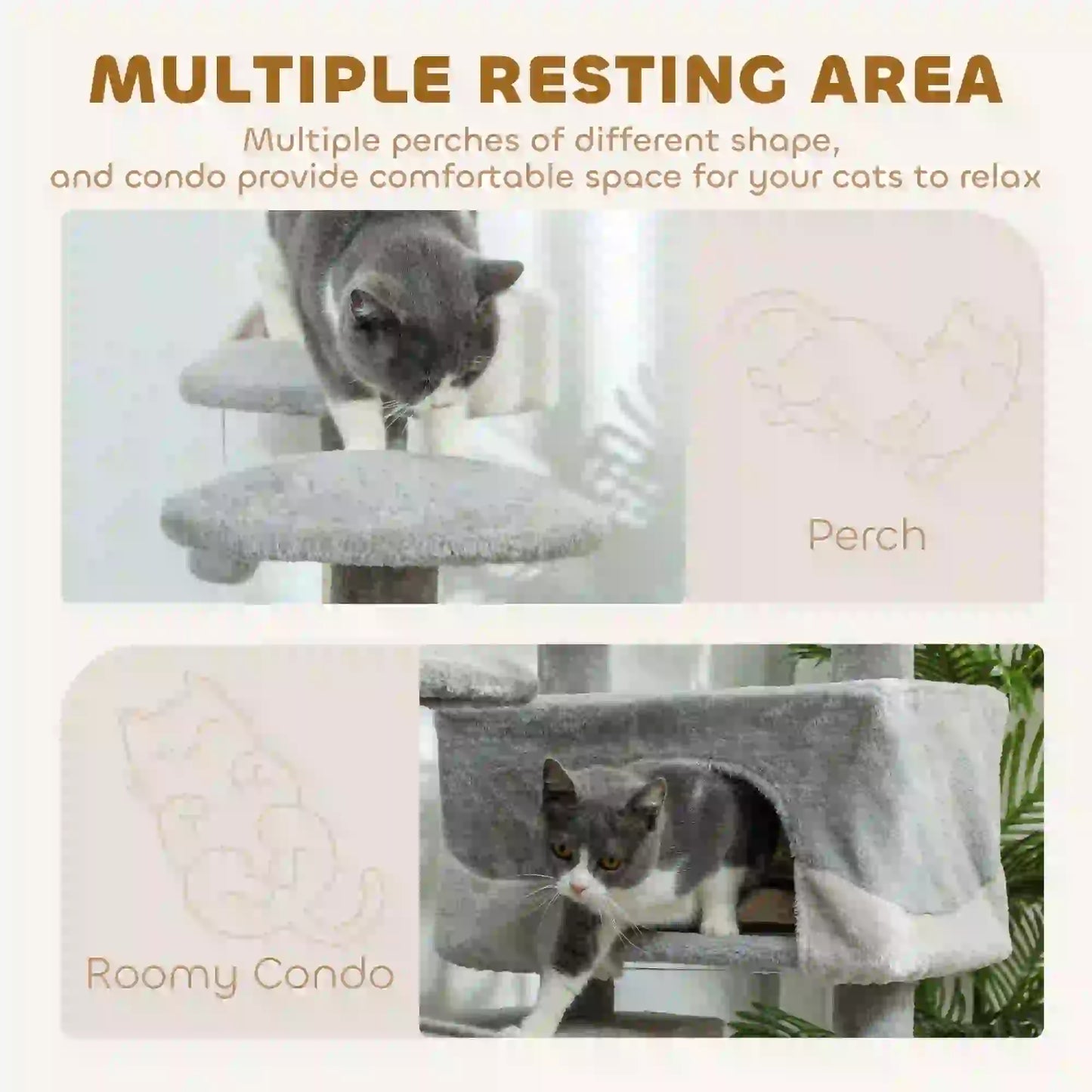 53 Cat Tree Scratching Post, Multi-Level Play House, Grey Cat Trees at Gallery Canada