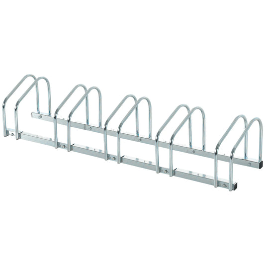 5-Bike Bicycle Floor Parking Rack Cycling Storage Stand Ground Mount Garage Organizer for Indoor and Outdoor Use Silver Bike Parking Stands Silver at Gallery Canada