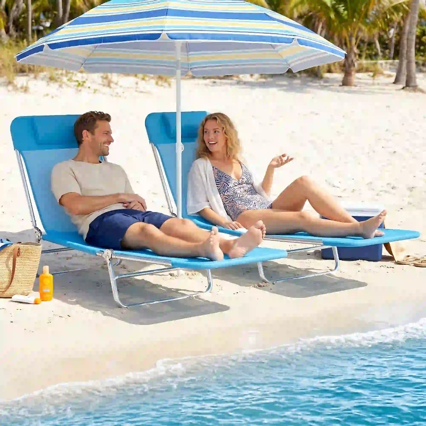 Folding Chaise Lounge Chairs Set of 2, Outdoor Reclining, Blue Lounger Chairs at Gallery Canada