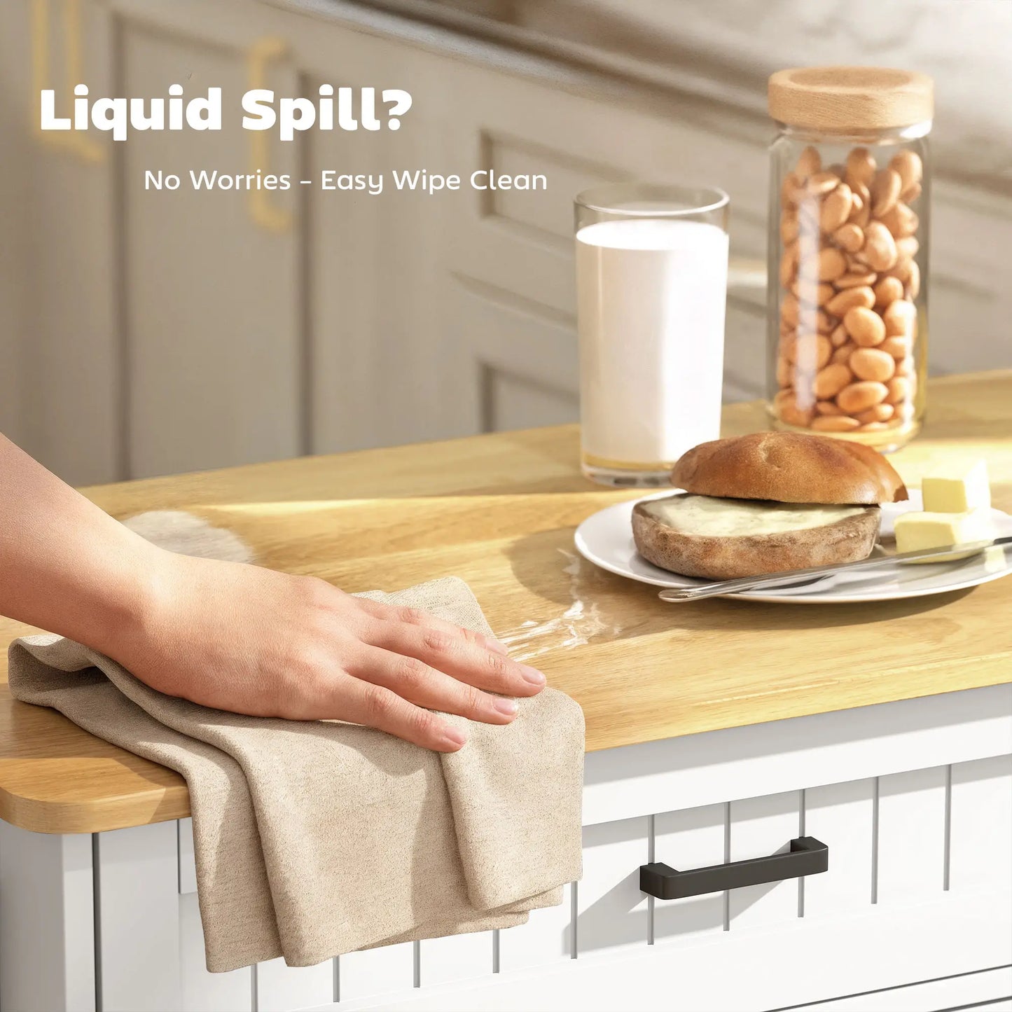 Portable Kitchen Island Cart, Rubber Wood Drop Leaf, Trash Storage, White Kitchen Islands & Kitchen Carts at Gallery Canada