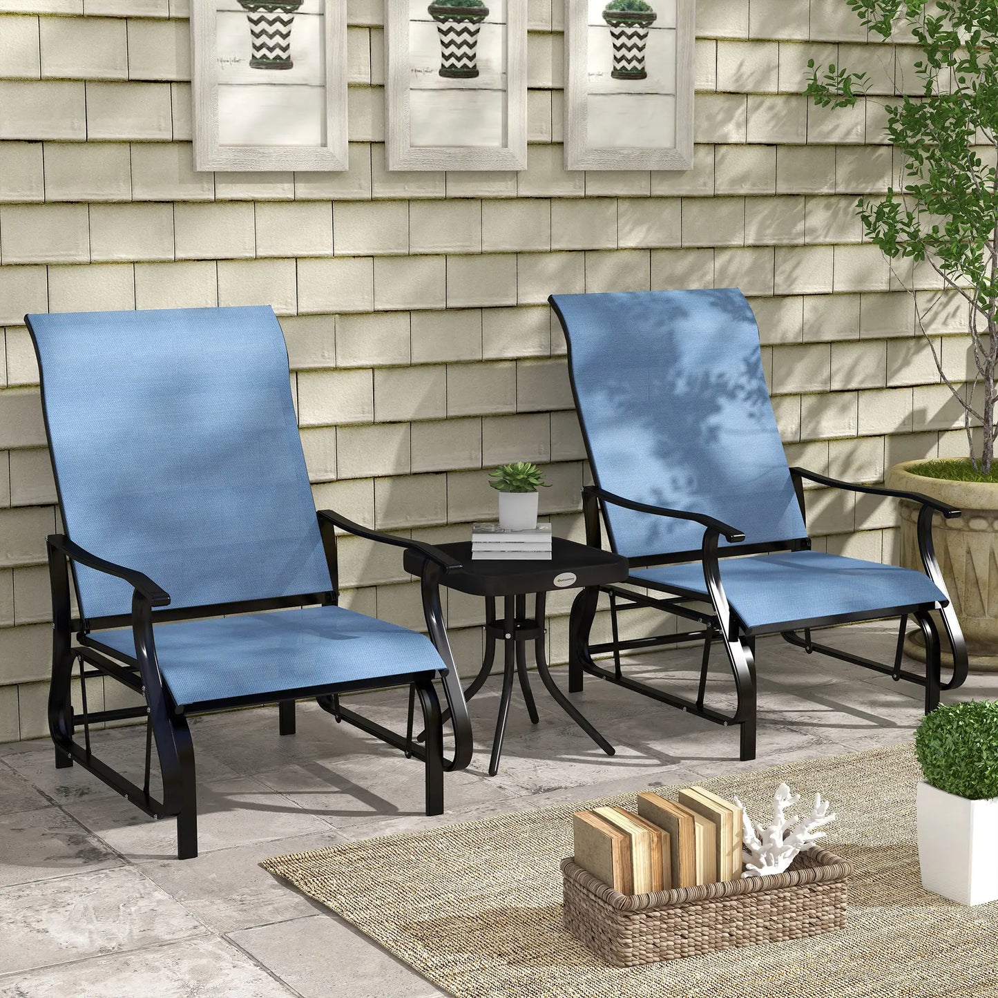 3PCs Gliding Rocking Chair, Bistro Tea Table Set, Light Blue Outdoor Gliders at Gallery Canada