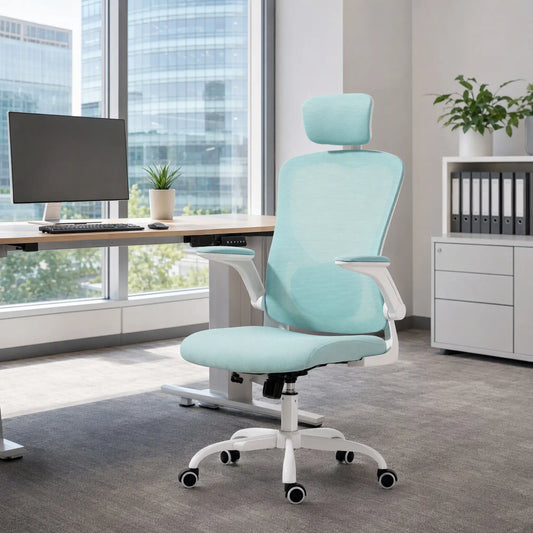 Ergonomic Office Chair, Mesh Desk Chair, Adjustable Headrest, Lumbar Support, Light Green Task Chairs Light Green, White at Gallery Canada