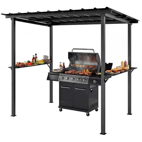 9' x 6' Hardtop Grill Gazebo, With 2 Side Shelves, Black