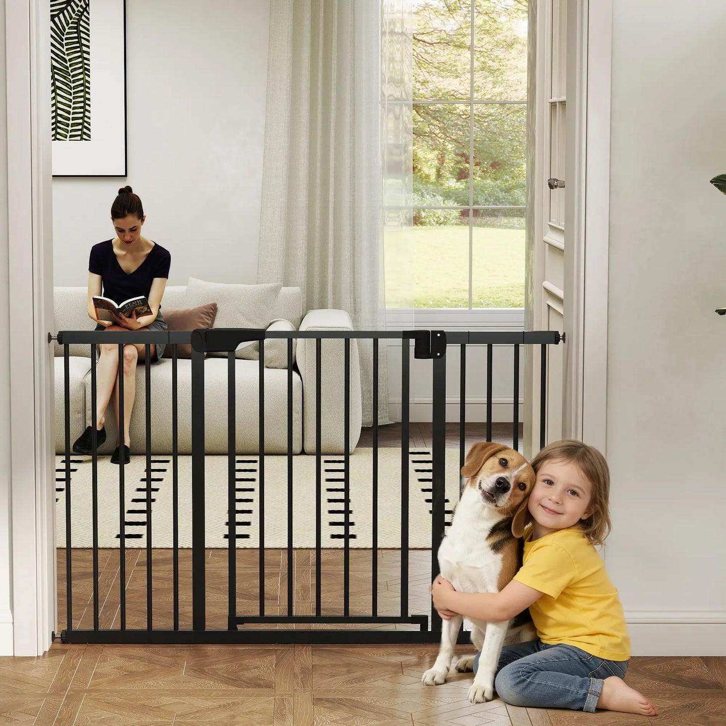 Baby Gate, Pet Safety Gate, 30"-51" Wide, Auto-Close, Black