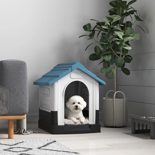 Outside Dog Kennel House, Miniature Dogs, 64.5 x 57 x 66cm, Blue