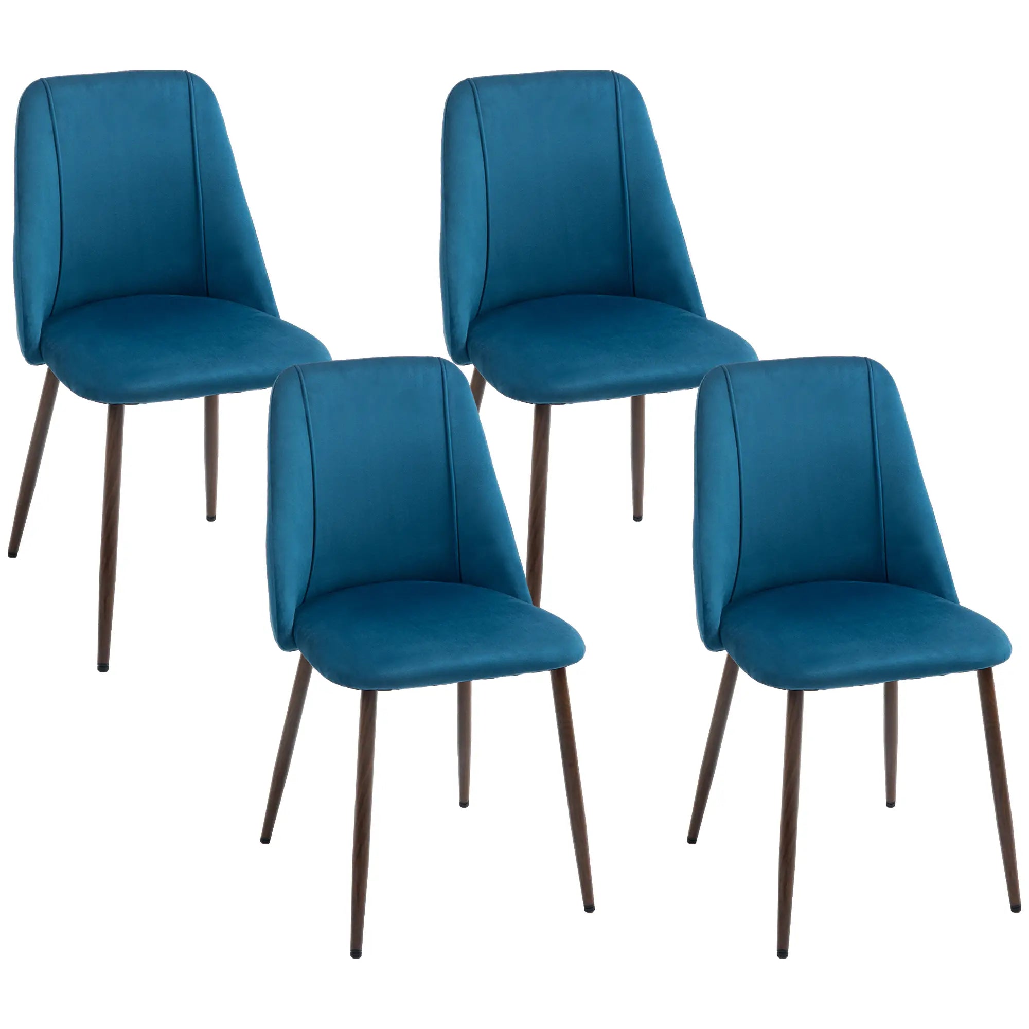 Velvet Dining Chairs Set of 4, Wood-Grain Steel Leg, Dark Blue Dining Chairs at Gallery Canada