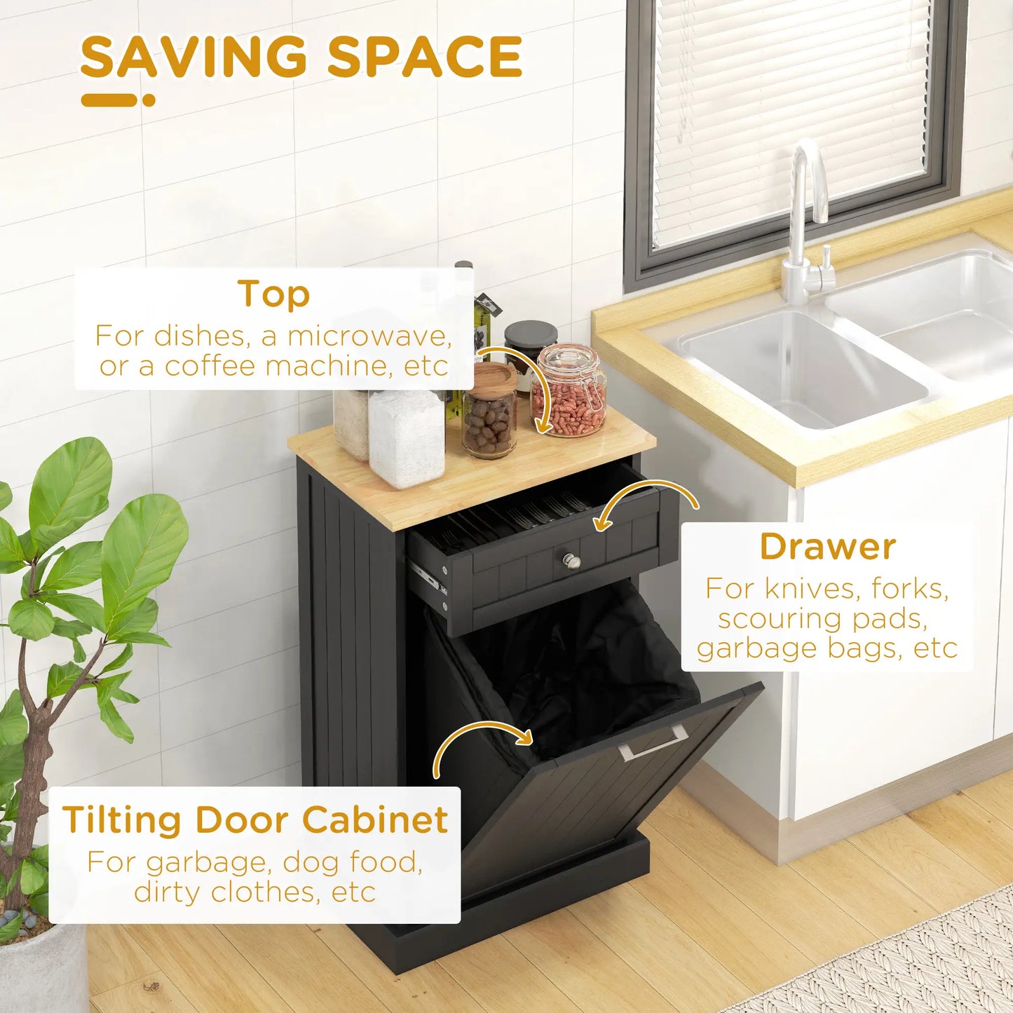 Kitchen Tilt Out Trash Bin Cabinet, Free Standing, Black Storage Cabinets at Gallery Canada