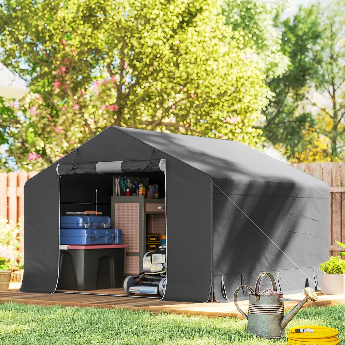 10' x 10' Portable Shed, Waterproof Bike Tent, Dark Grey Sheds at Gallery Canada