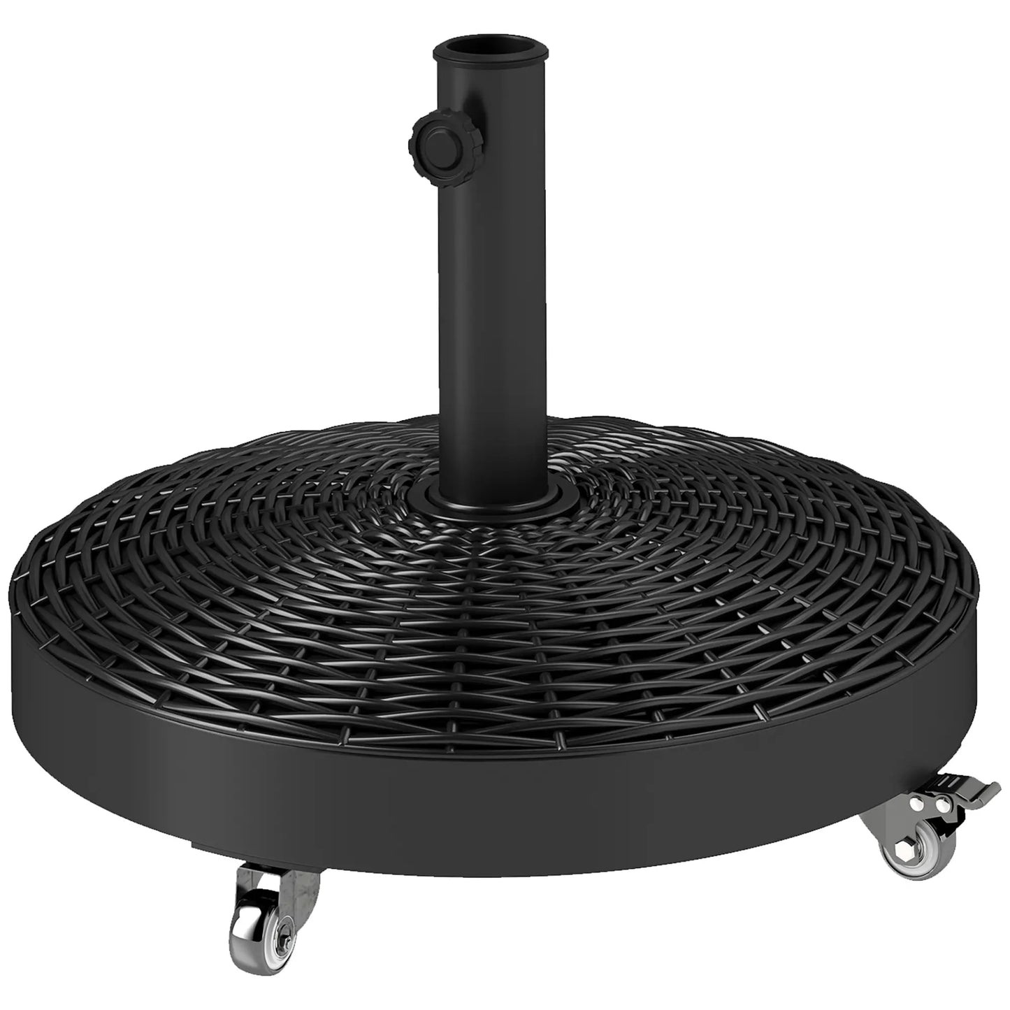 Round Umbrella Base With Wheels, Cement-Filled 55 Lbs, Black Umbrella Bases Black at Gallery Canada