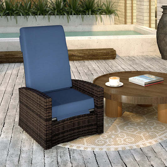 Outdoor Rattan Wicker Lounge Chair with Footrest &; Soft Cushion for Patio, Garden, Backyard, Dark Blue Patio Chairs Multi Colour at Gallery Canada
