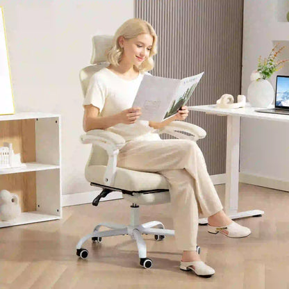 Ergonomic Office Chair, Mesh Reclining Desk Chair, Adjustable Lumbar Support, Headrest, Beige Office Chairs at Gallery Canada