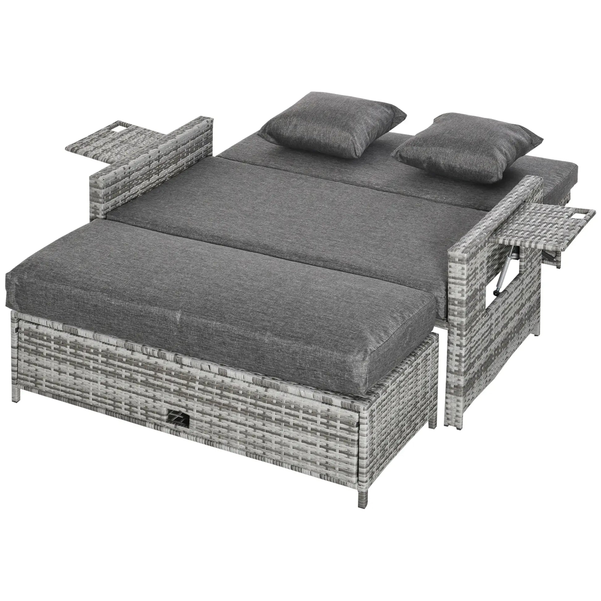 2 Piece Rattan Outdoor Daybed, 2 Seater Sofa Set with Footstool, Grey Patio Furniture Sets Mixed Grey Rattan, Mixed Grey Fabric at Gallery Canada