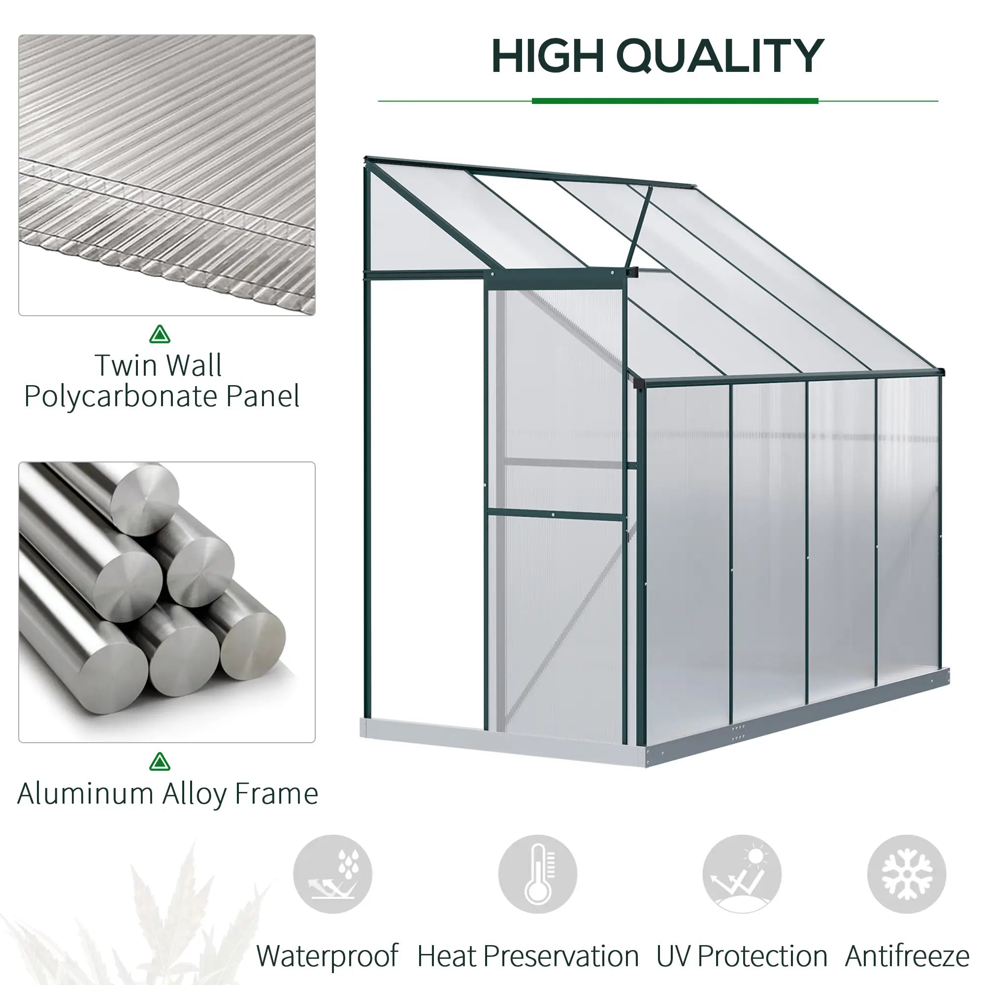 Walk-In Garden Greenhouse, Aluminum Polycarbonate, Roof Vent, 8' x 4' x 7', Silver Walk In Greenhouses at Gallery Canada