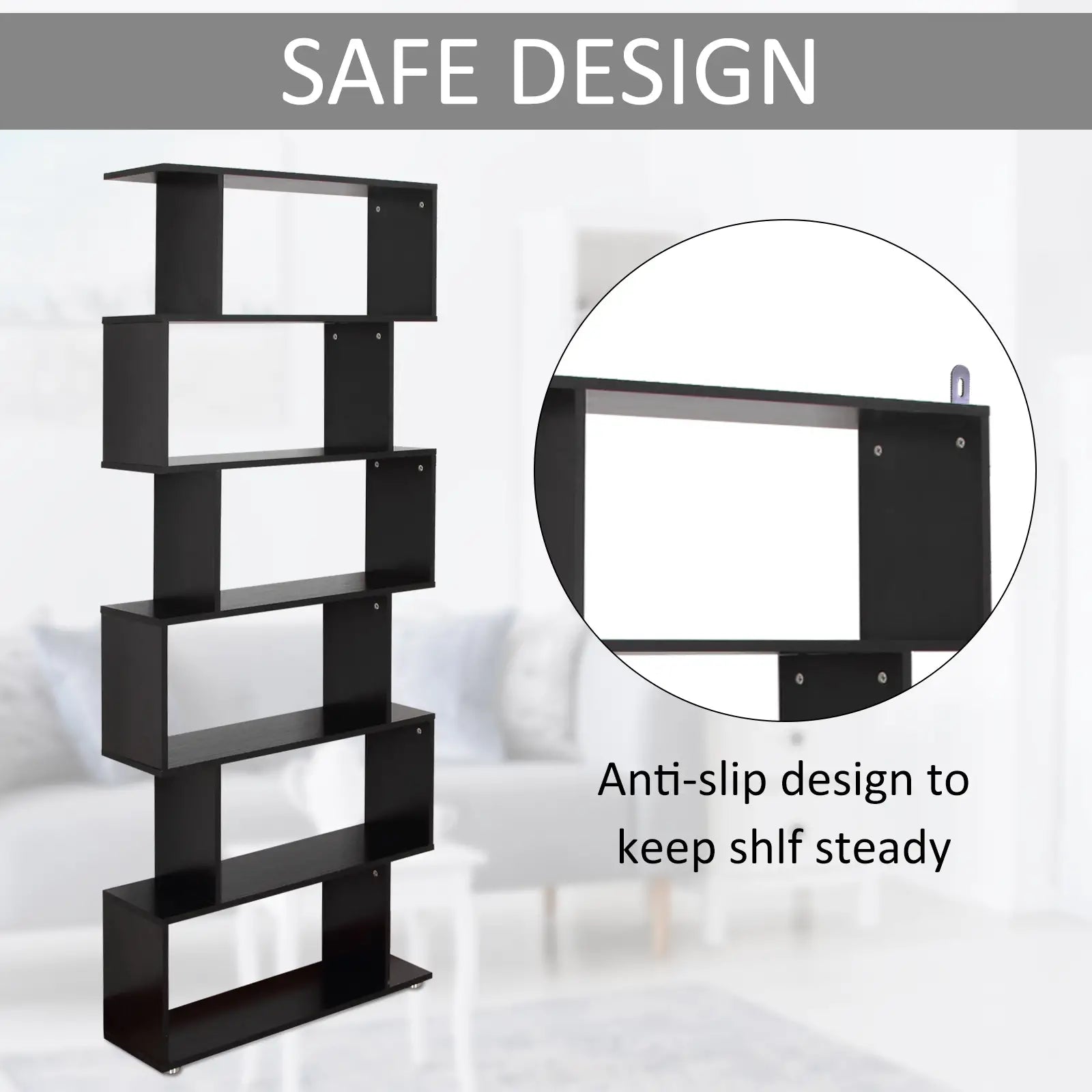Wooden S Shape Bookcase, 6 Shelves, Storage Display, Home Office Display Bookshelves at Gallery Canada