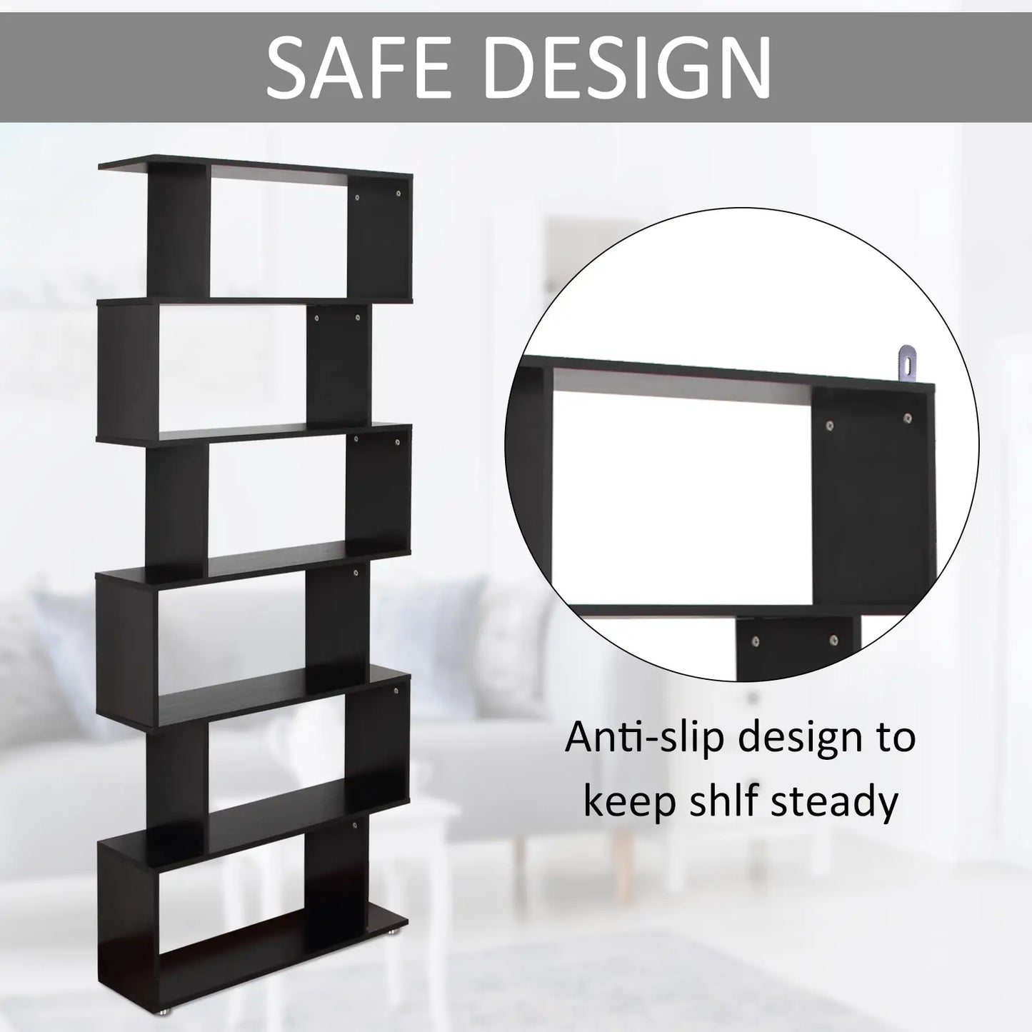 Wooden S Shape Bookcase, 6 Shelves, Storage Display, Home Office Display Bookshelves at Gallery Canada