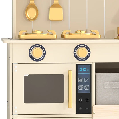 Ensemble de cuisine en bois pour enfants, lumières, sons, 12 pièces, crème