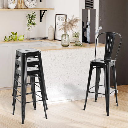 Set of 4 Bar Stools, Industrial Kitchen, Metal Frame, Black Bar Stools at Gallery Canada