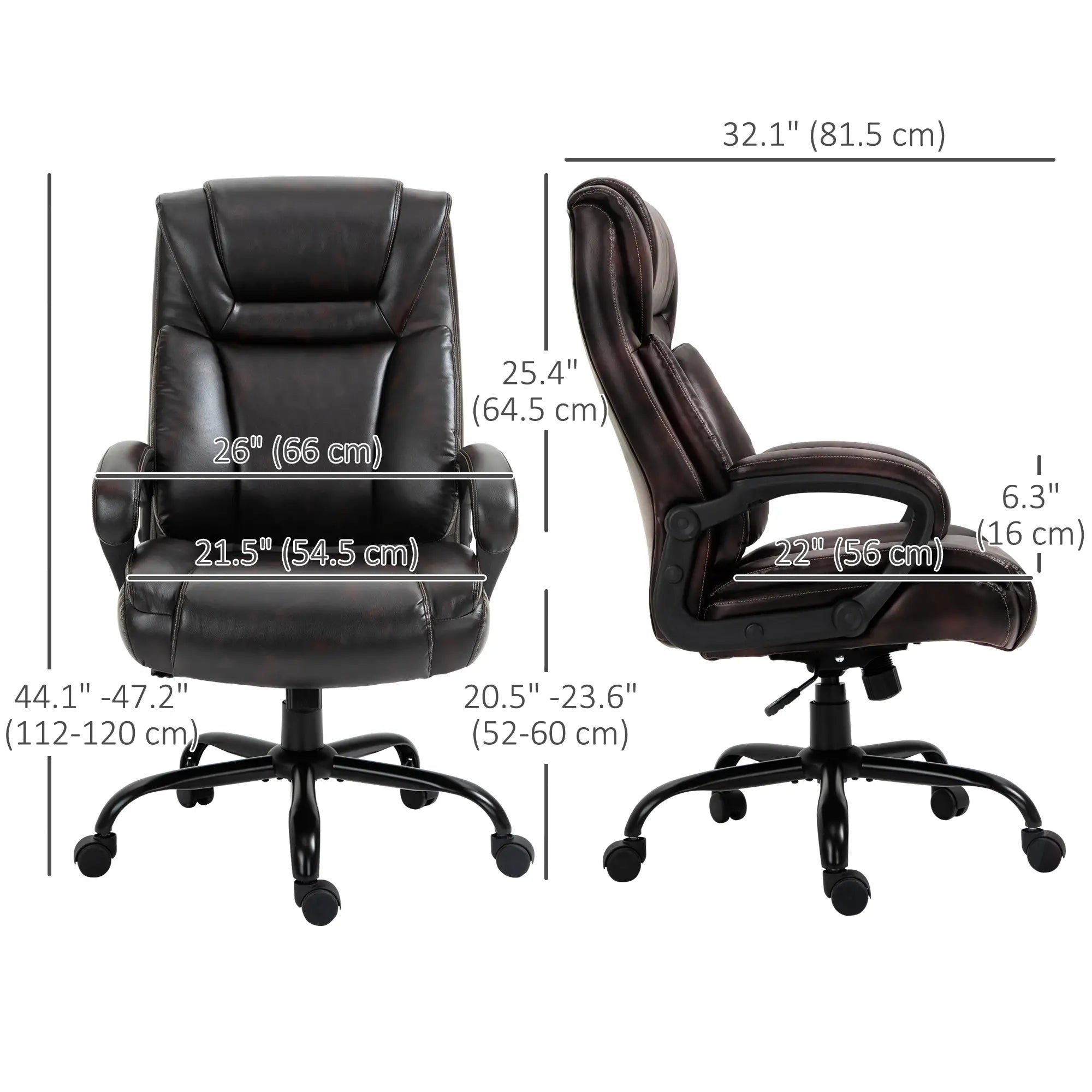 PU Leather Executive Office Chair, High Back, Adjustable Height, Swivel Wheels, 400LBS, Brown Executive & Manager Chairs at Gallery Canada
