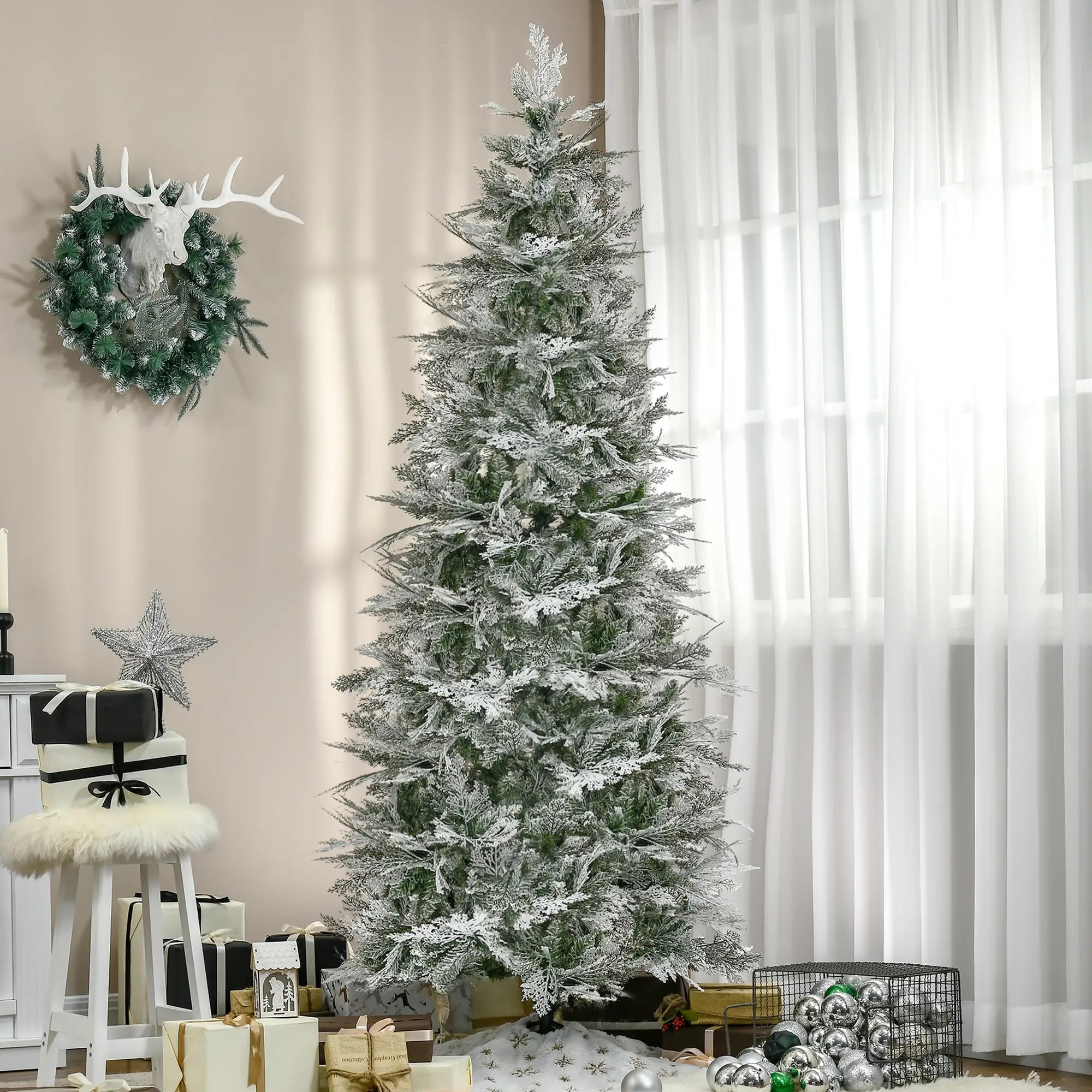 7.5 Feet Artificial Christmas Tree, 880 Cypress Branches, Green Pencil Christmas Trees at Gallery Canada