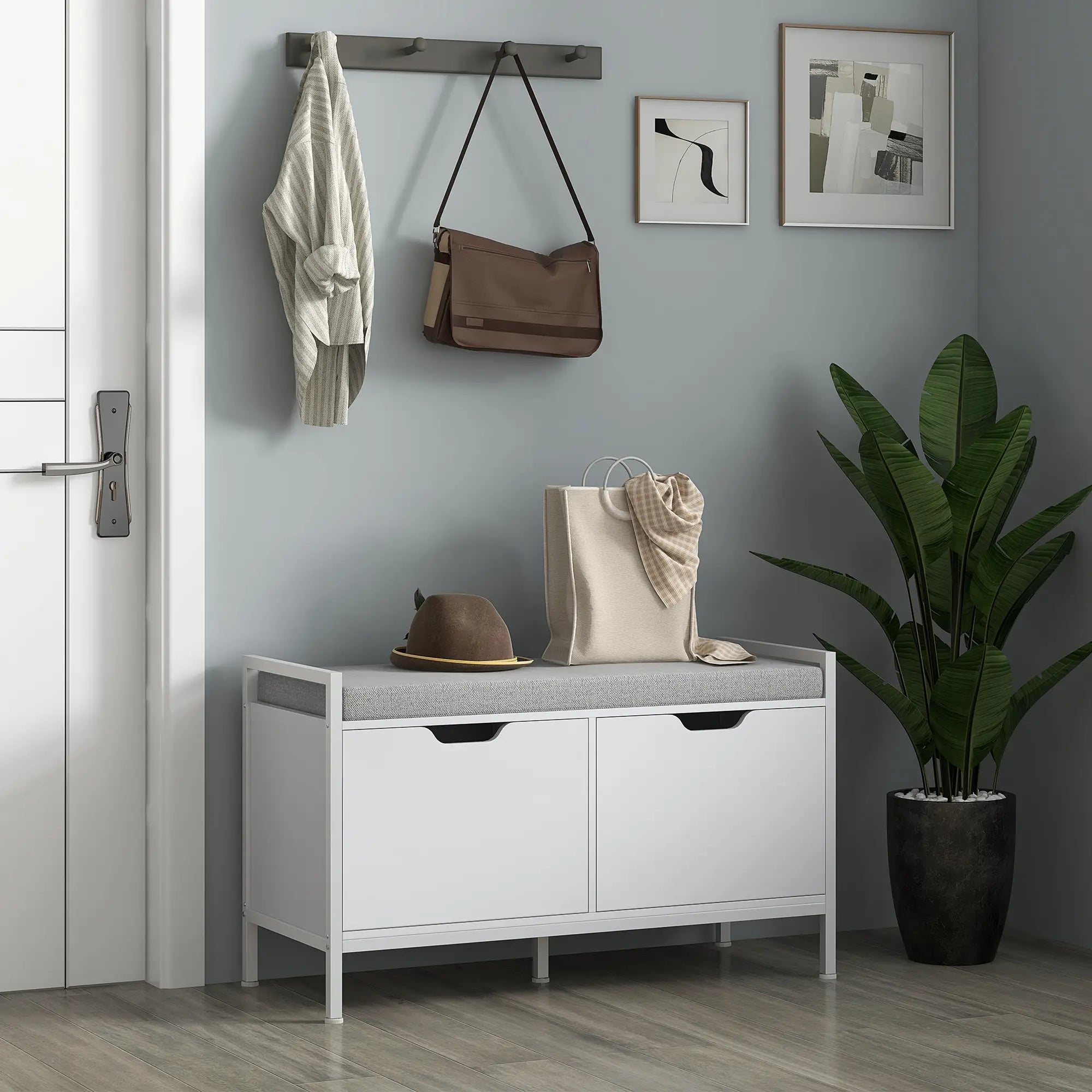 Shoe Storage Bench with Seat Cushion, Hallway Cabinet, 352lbs, White Shoe Storage Cabinets & Racks at Gallery Canada