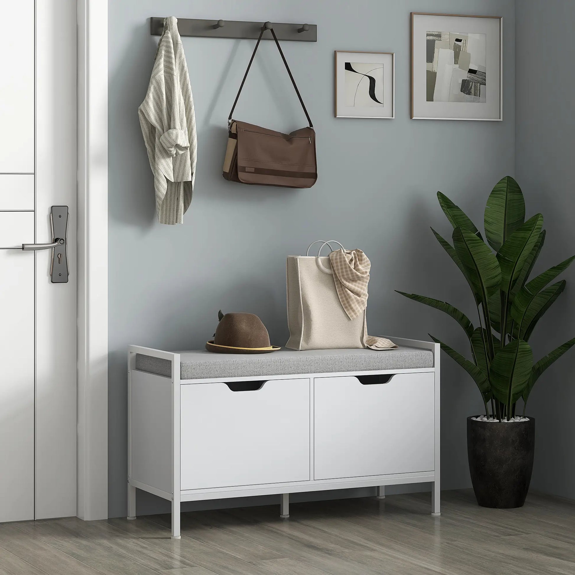 Shoe Storage Bench with Seat Cushion, Hallway Cabinet, 352lbs, White Shoe Storage Cabinets & Racks at Gallery Canada