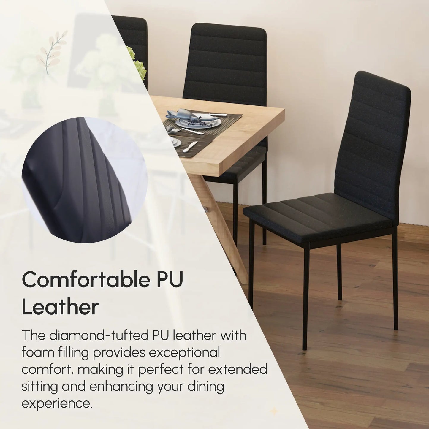 Modern High Back Dining Chairs, PU Leather, Metal Legs, Set of 4, Black Bar Stools at Gallery Canada