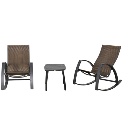 3 Pc Patio Wicker Rocking Chair Set, Outdoor PE Rattan, Brown Outdoor Rocking Chairs at Gallery Canada
