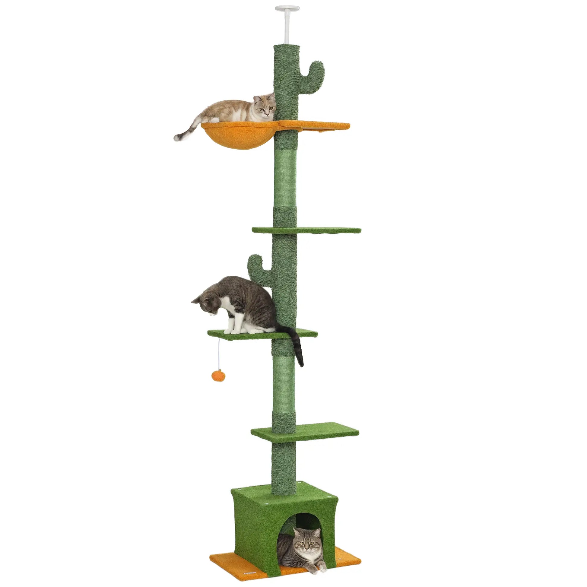 Adjustable Cat Tree Tower, 90.5"-108", Scratching Posts, Hammock, Green Floor to Ceiling Cat Trees at Gallery Canada