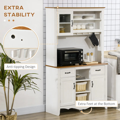 71" Kitchen Buffet with Hutch, Farmhouse Style, White Kitchen Pantry Cabinets at Gallery Canada