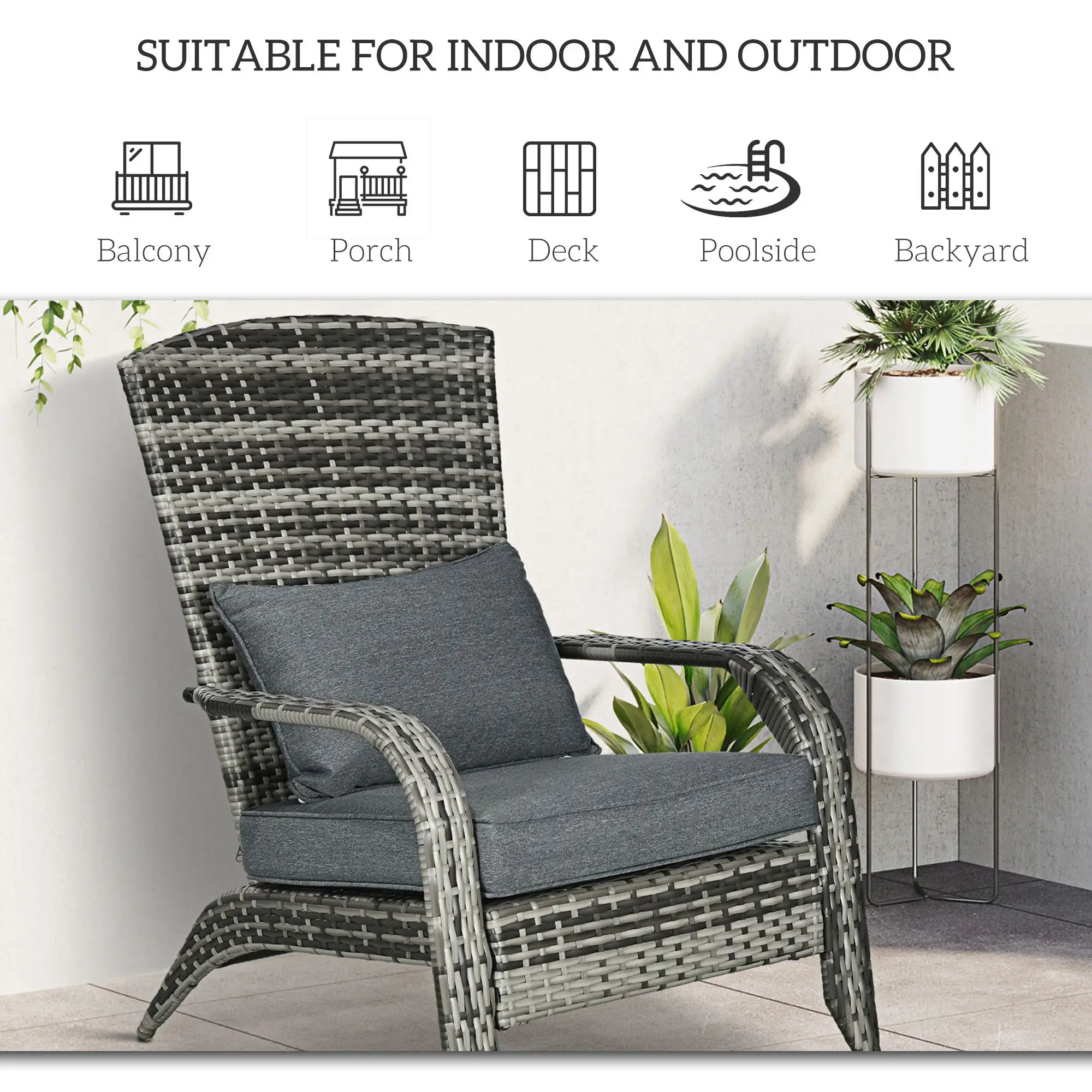 Wicker Adirondack Chair, Outdoor PE Rattan, w/ Cushions, Grey Patio Chairs at Gallery Canada
