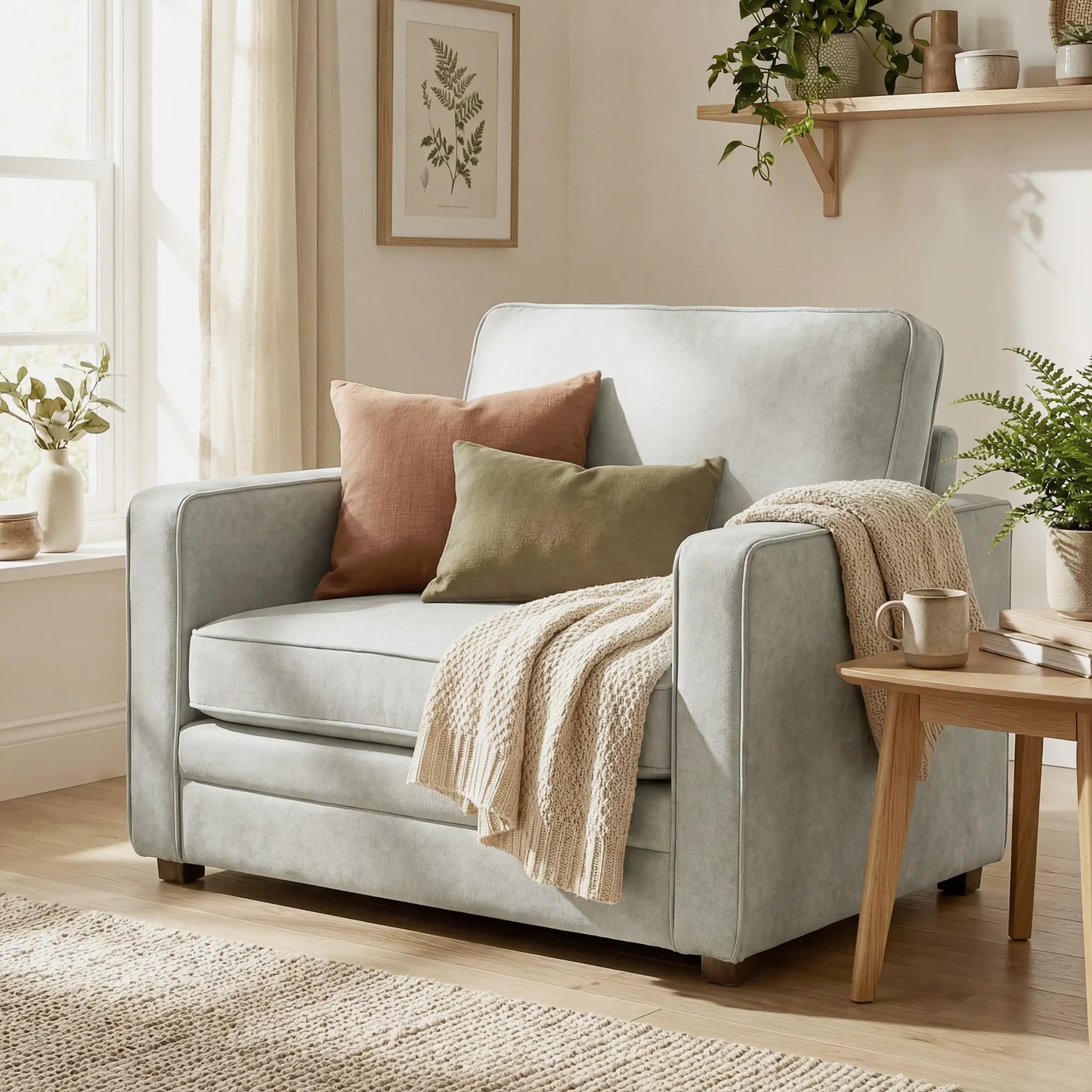 Grey Velvet Fabric Armchair, Wide Seat Spring Cushion, Solid Wood Legs, Grey Single Sofas at Gallery Canada