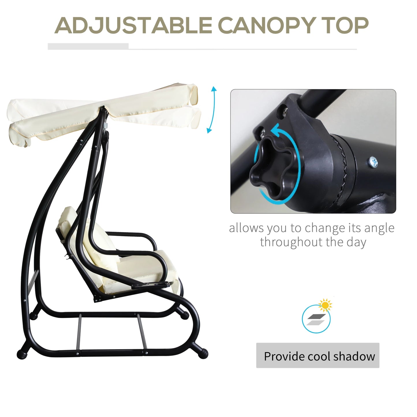 3 Seater Patio Swing Chair, Convertible Cushioned Bed, Outdoor Porch with Canopy Patio Swings with Stand at Gallery Canada