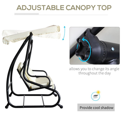 3 Seater Patio Swing Chair, Convertible Cushioned Bed, Outdoor Porch with Canopy Patio Swings with Stand at Gallery Canada