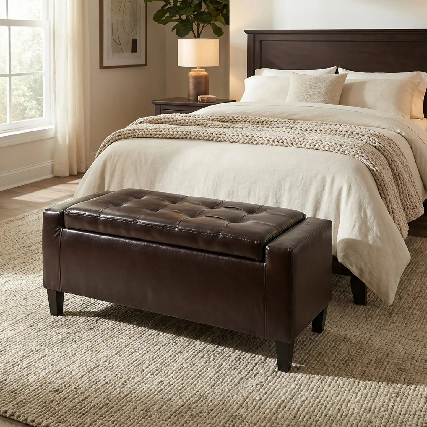 Storage Ottoman Bench, PU Leather, Tufted Design, Brown Storage Ottomans & Benches at Gallery Canada