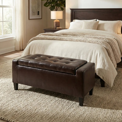 Storage Ottoman Bench, PU Leather, Tufted Design, Brown Storage Ottomans & Benches at Gallery Canada