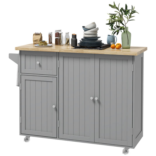 Rolling Kitchen Island with Storage, Utility Kitchen Island Cart with Drawer, Cabinets, Towel Rack and Rubber Wood Top - Gallery Canada