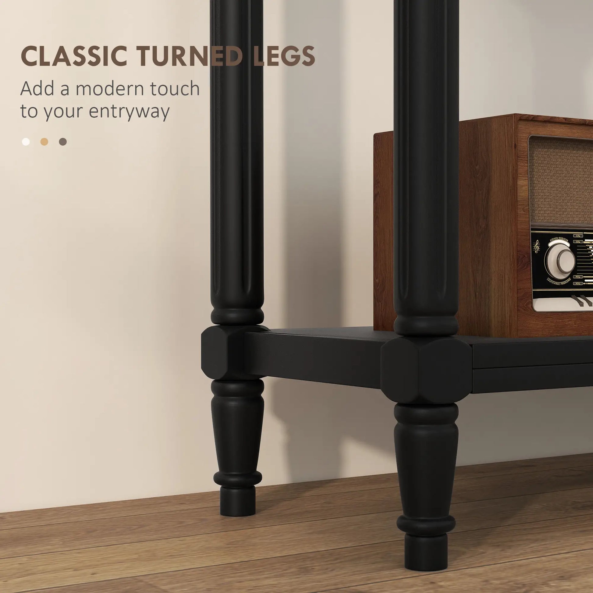 Modern Hallway Console Table, 2 Drawers, Storage Shelf, Turned Legs, Black Console Tables at Gallery Canada