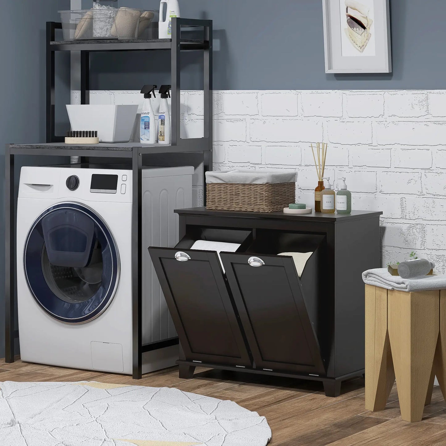 Tilt-Out Laundry Cabinet, Bathroom Organizer with Two-Compartment Hamper, Black Bathroom Cabinets at Gallery Canada