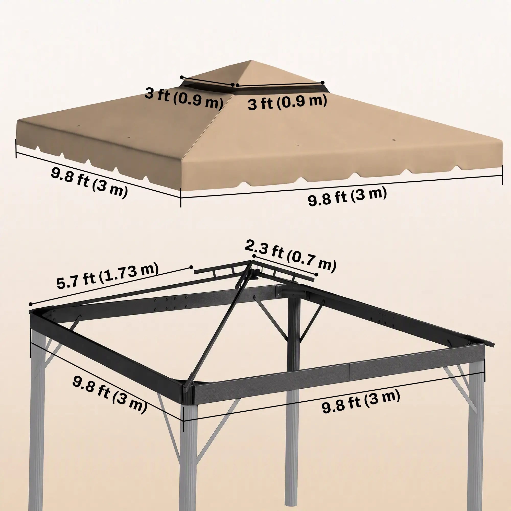 10' x 10' Replacement Canopy, Gazebo Top Cover, Double Vented Roof, Khaki Gazebos at Gallery Canada