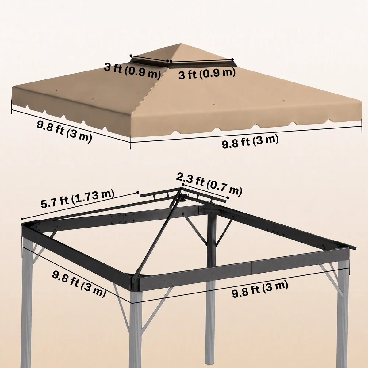 10' x 10' Replacement Canopy, Gazebo Top Cover, Double Vented Roof, Khaki Gazebos at Gallery Canada
